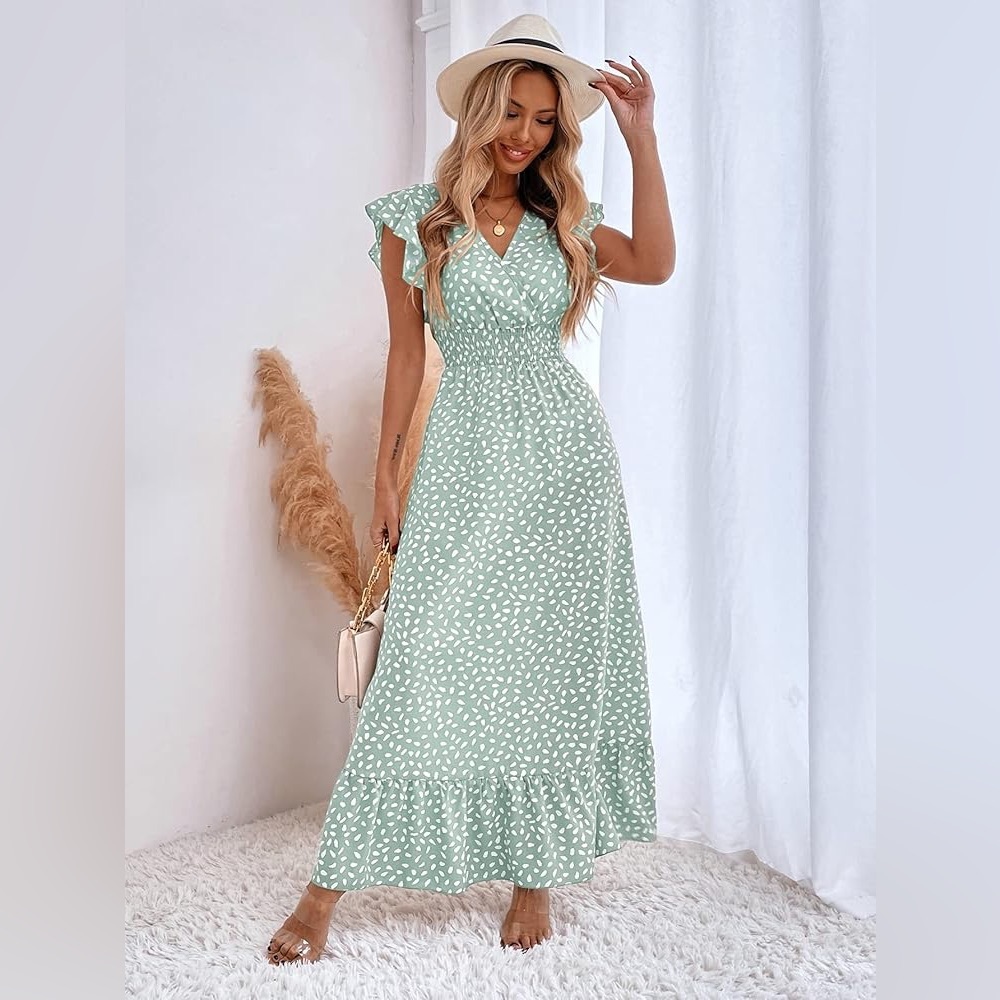 Elegant Mint Green Floral Maxi Dress